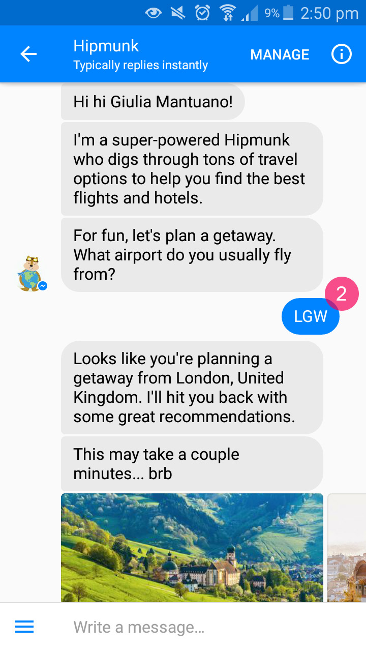 Hipmunk on Facebook Messenger