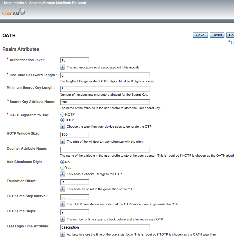 OpenAM OATH configuration