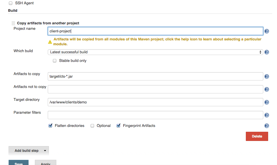 Archive artifacts build step